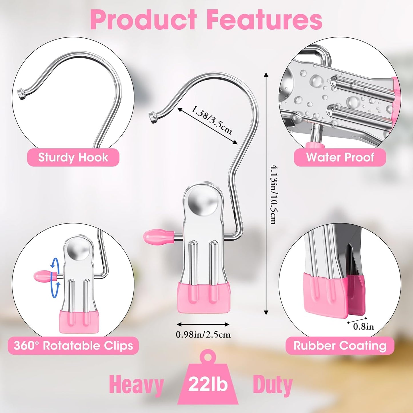 100 Pack Boot Hangers Clips for Closet, Laundry Hooks Hanging Clips Pants Hangers with Clips Legging Organizer Clothes Pins Hanger Clips for Closet Organizer Towel Socks Hats Jeans Home Travel Pink
