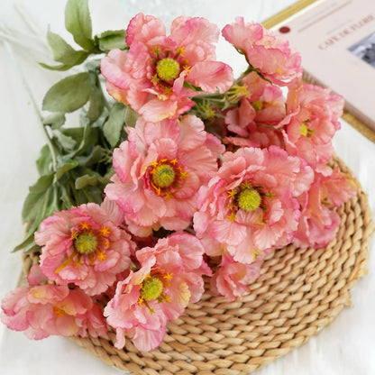 Artificial Poppies Flowers, Fake Flowers 5 Stems for Home Decor 19.7inches Silk Flowers Realistic Arrangement (Peach)