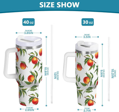 40 oz tumbler with handle and straw Peaches Branch Pattern Stainless Steel Tumbler Leakproof Water Bottle Vacuum Insulated Cups With Lid Travel Mug For Car Cup Holder,