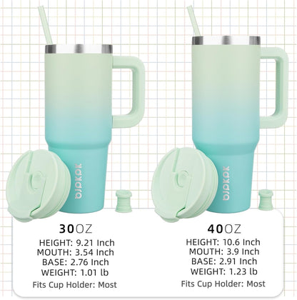 BJPKPK 40 oz Insulated Tumbler With Lid And Straw Stainless Steel Tumblers Cup With Handle For Women And Men,Mint