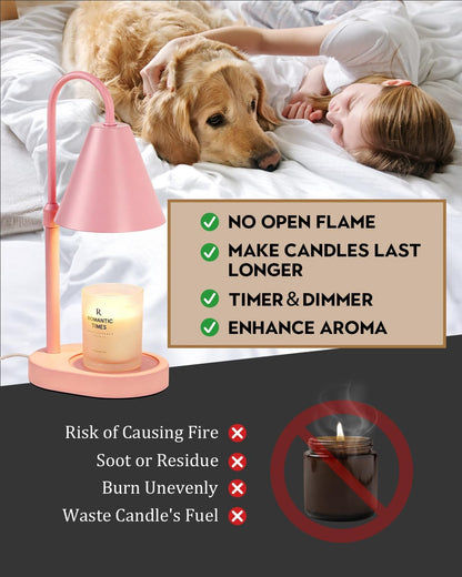 Funistree Modern Pink Candle Warmer Lamp with Timer, Dimmable Candle Lamp Warmer, Mothers Day Birthday Gifts for Women, Adjustable Candle Light, Anniversary Day Gifts Candle Warmer,Bedroom Home Decor
