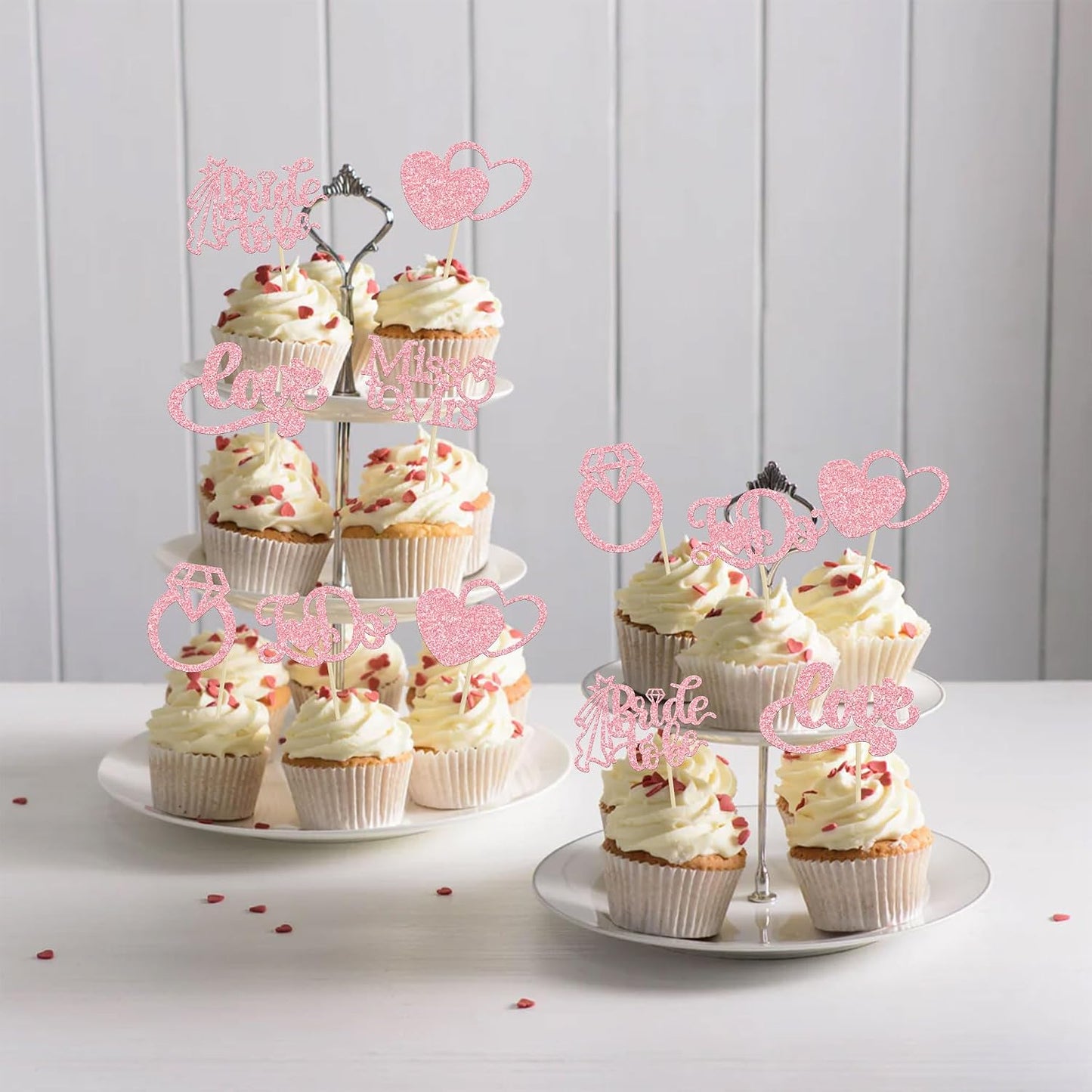 Gyufise 24Pcs Bride to Be Cupcake Toppers Pink Glitter I Do Love Heart Ring Miss To Mrs Cupcake Picks Bridal Shower Cake Decorations for Wedding Engagement Bachelorette Party Supplies