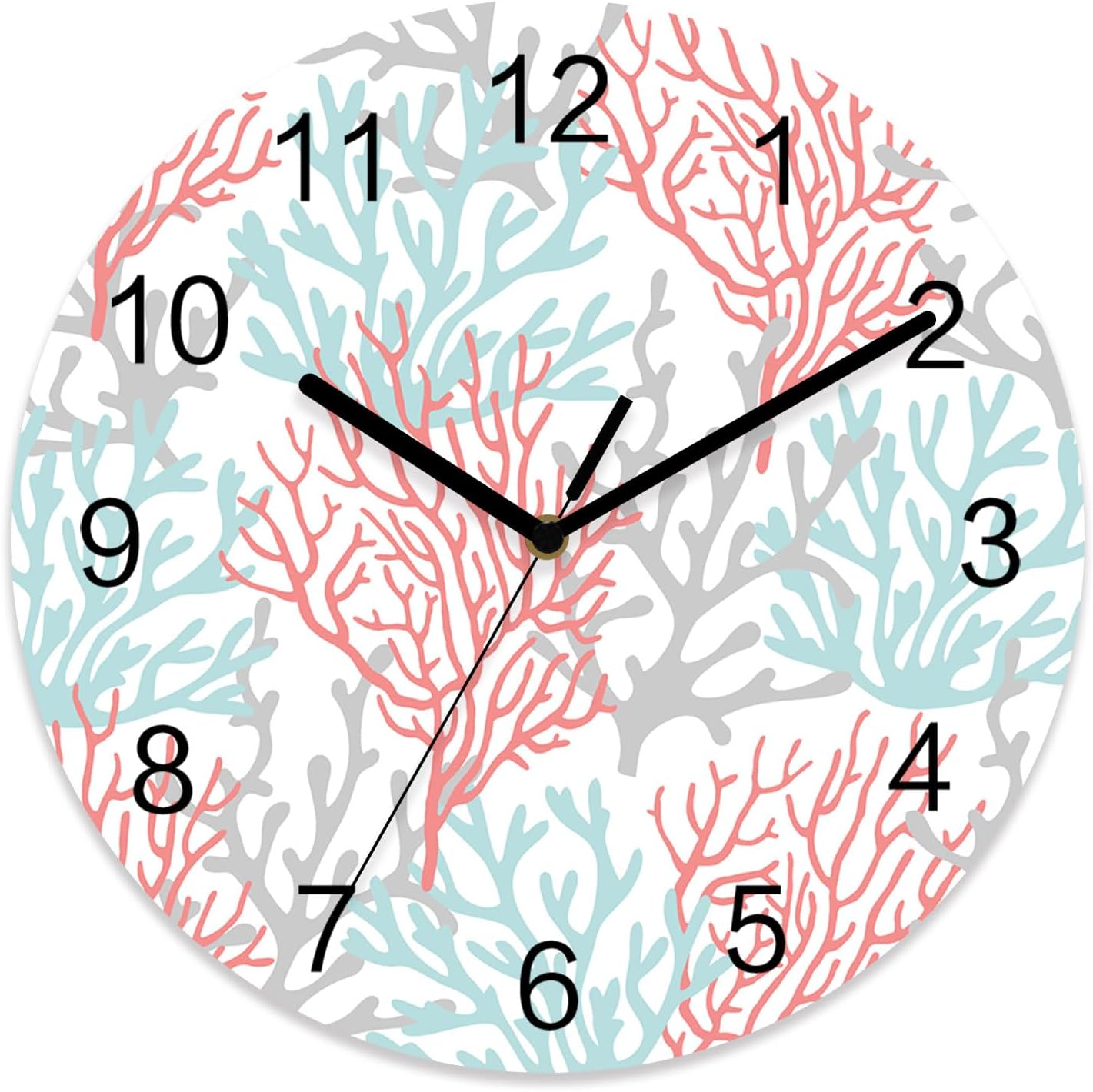 Summer Gradient Pink Teal Ocean Coral Sea Wall Clock Battery Operated Non-Ticking 10" Round Wood Clocks, Kitchen Wall Clock for School Bathroom Living Room Home Office Wall Decor