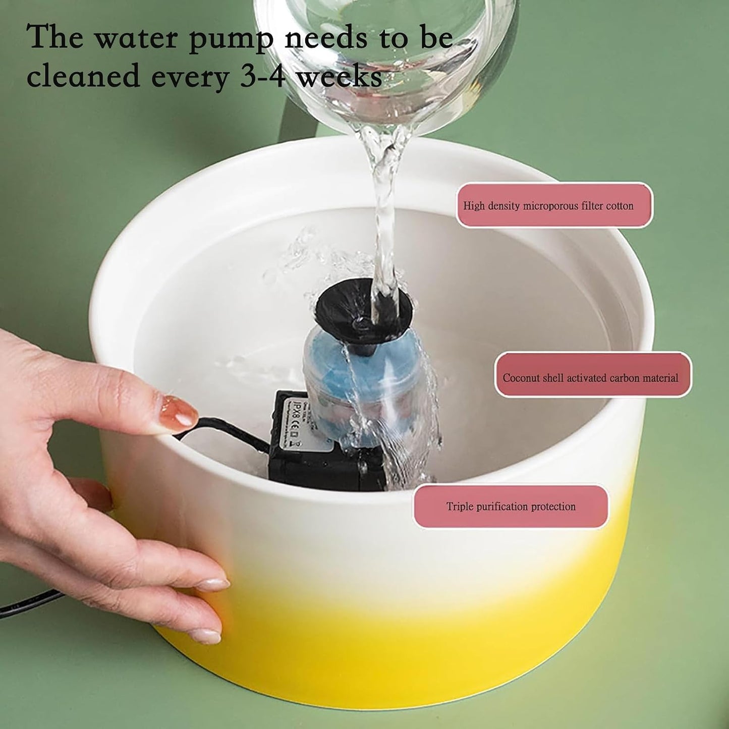 Ceramic Cat Water Fountain 1L/33.82oz Ceramic Cat Fountain Cats Water Dispenser Dog Water Bowl Dispenser Pet Fountain for Cats Indoor Pink