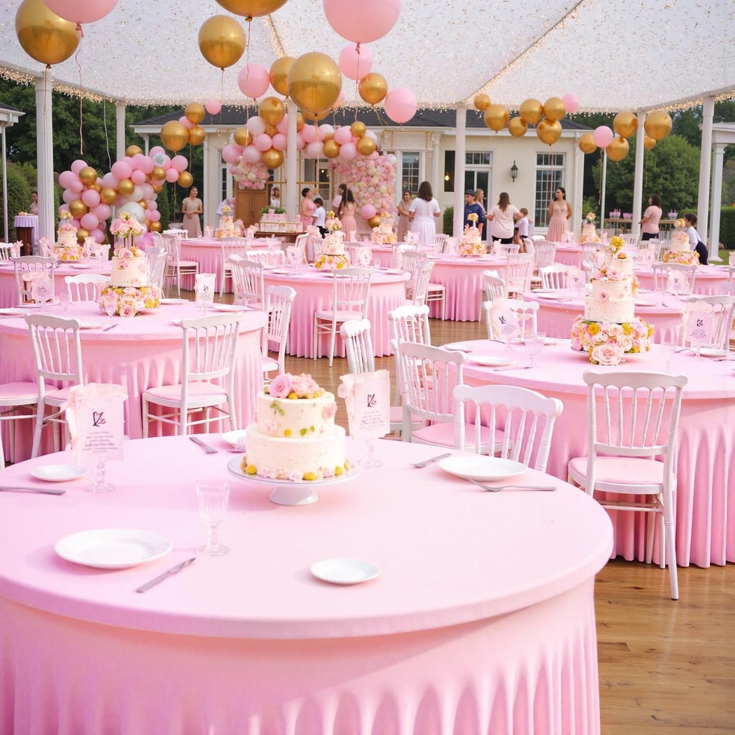 Outpain 6 Pack Spandex Pink Round Tablecloths for 60in Tables, 120Inch Stretchy Fitted 5FT Round Table Clothes,Wrinkle Free Table Cover with Skirt for Wedding Party Dining Banquet
