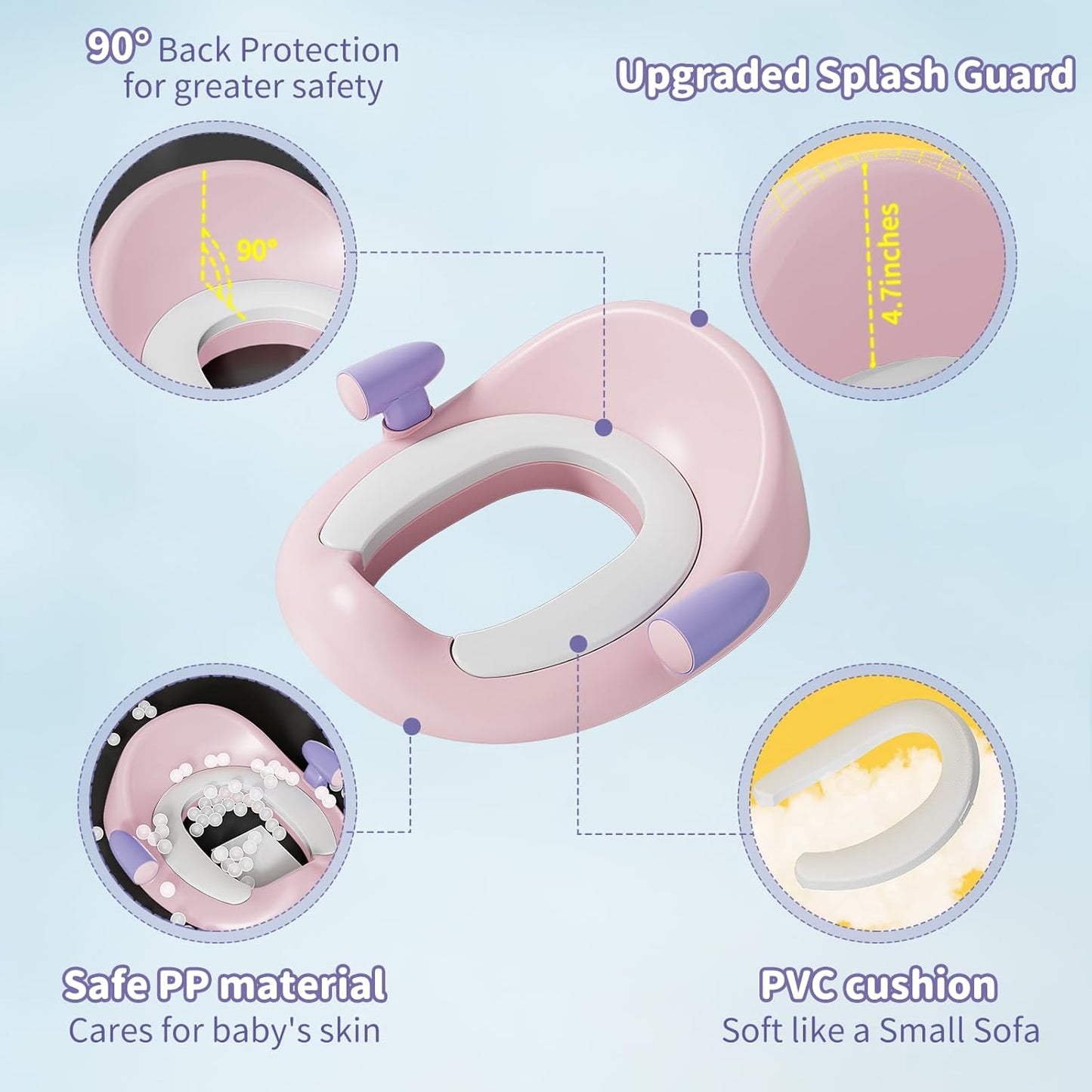 Potty Training Toilet Seat with Kids Step Stool Anti-Slip Toddler Potty Seat with Soft Cushion, Baby Potty Training Set Toddlers Toilet Seat for Boys and Girls (Pink)