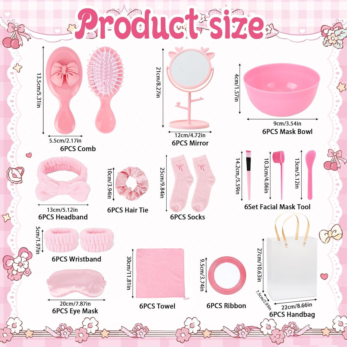 56 Pcs Pink Spa Sleepover Party Supplies Include Sleep Eye Mask Wristband Scrunchie Spa Headband with Coquette Bow Mirror Hair Comb Gift Bags for Women (Spa Party Favors（6 setd）)