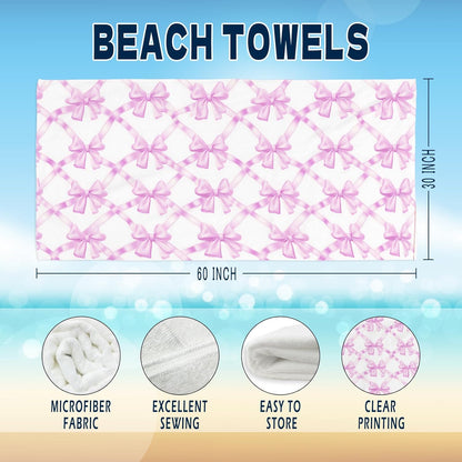 Coquette Preppy Pink Bow Beach Towel - Aesthetic Girly Trendy Purple Bowknot Pool Towels Microfiber Absorb Water Travel Towels 60x30 Inches for Bathroom Kitchen Gym Yoga, Gifts for Girls Lady