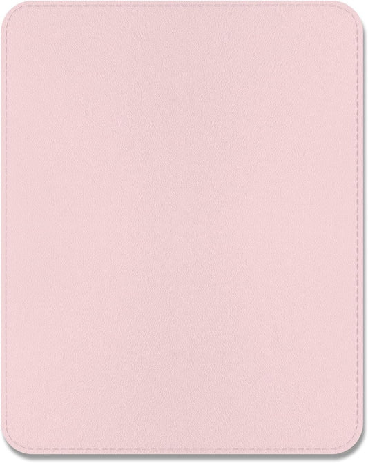 Leather Mouse Pad, Office Mouse Mat Non-Slip Rubber Base Stitched Edge Washable Waterproof Rectangular Mousepad for Office Gaming PC Laptop, 9.8" x 7.9", Light Pink