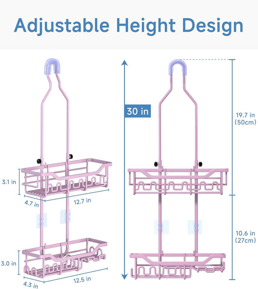 Shower Caddy, Upgraded Extended Length Shower Caddy Over Showerhead No Blocking to Shower Head, Rustproof Shower Organizer with Hooks Shampoo Soap Holder, Bathroom Large Hanging Shower Caddy