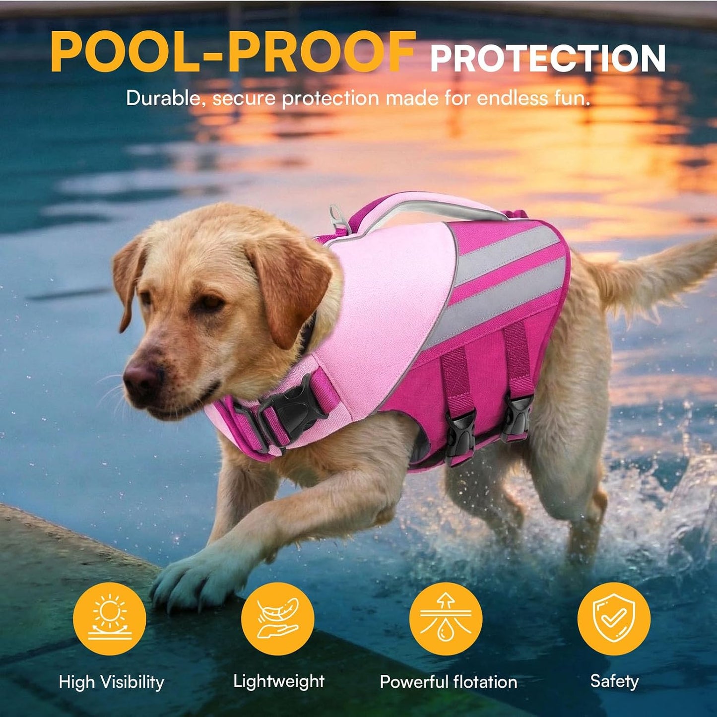 Queenmore Dog Life Jacket for Small Dogs, Lightweight High Buoyancy Dog Life Vest for Swimming, Adjustable Pet Pool Float with Reflective Strips, Puppy Lifesaver Preserver, Rose Pink S