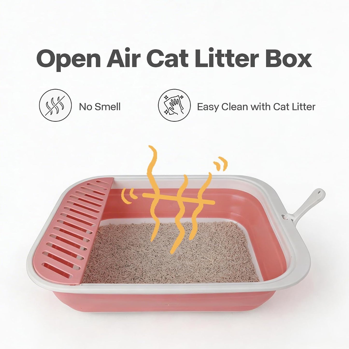 Pawise Foldable Cat Litter Box, Low Entry Collapsible Cat Litter Box with Scoop, Travel Pet Potty Pan & Anti-Splash Toilet for Kittens, Senior Cats & Disabled Cats (with Cat Teaser & Litter Mat，Pink)