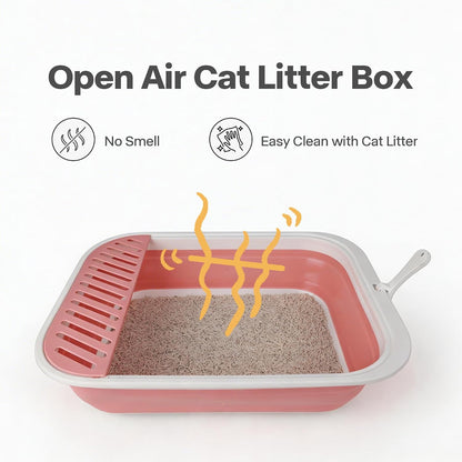 Pawise Foldable Cat Litter Box, Low Entry Collapsible Cat Litter Box with Scoop, Travel Pet Potty Pan & Anti-Splash Toilet for Kittens, Senior Cats & Disabled Cats (with Cat Teaser & Litter Mat，Pink)