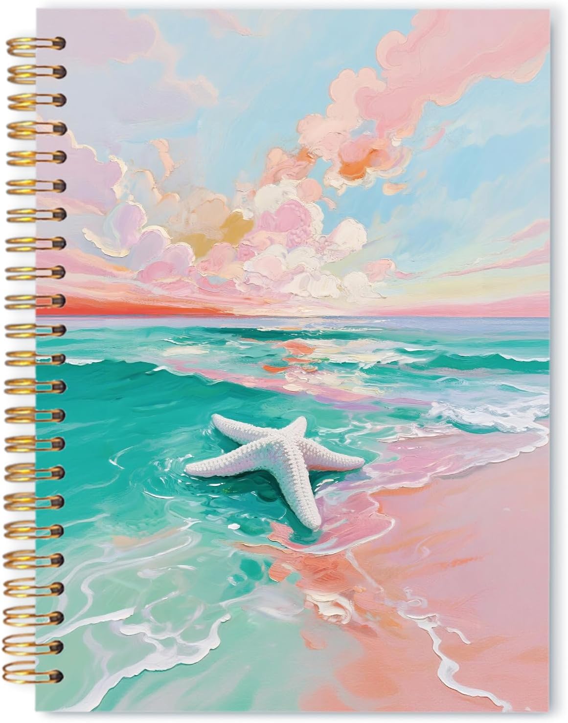 Pink Pastel Starfish Beach Notebook Journal 5.5x8.3, Starfish Gifts for Beach Lovers, Preppy Beachy Coastal Ocean Spiral Hardcover Journal Notebook for Work Study Note Taking