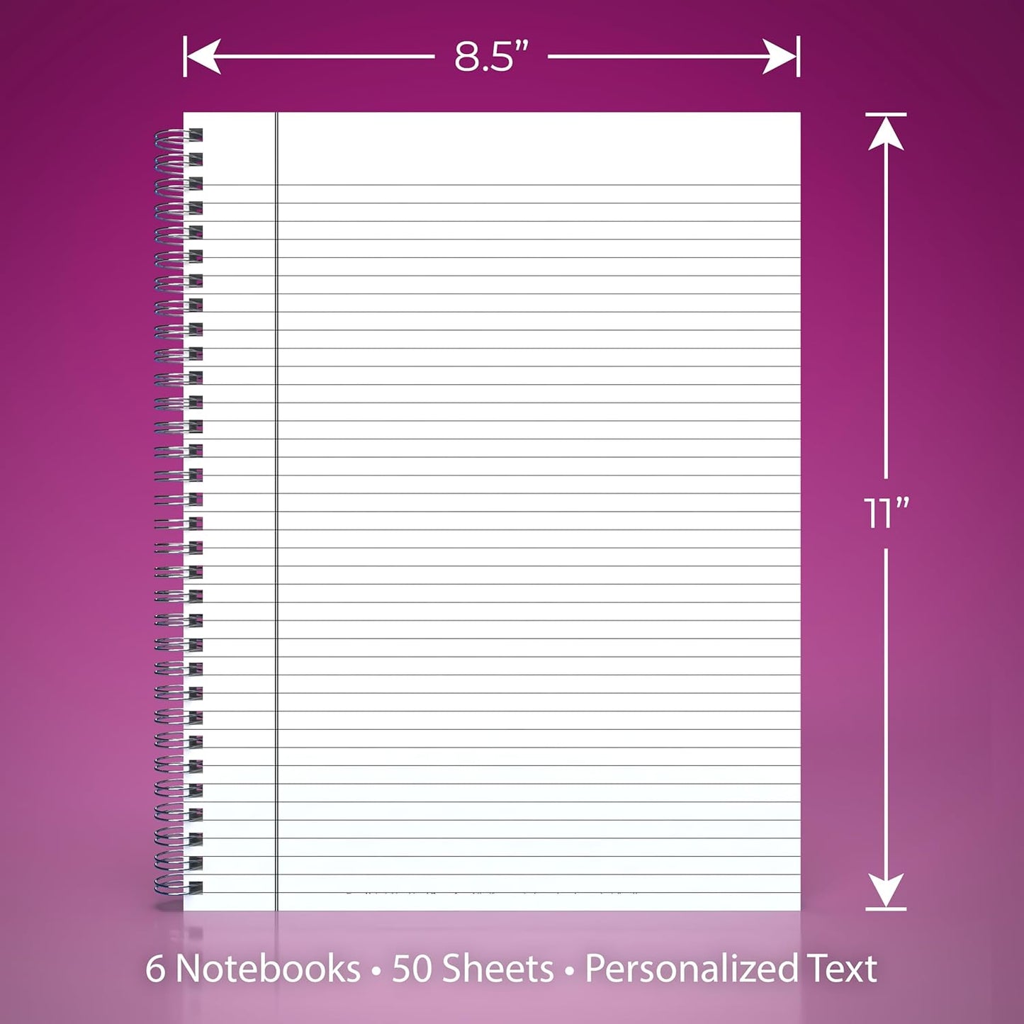 Custom Spiral Notebook Journals with a Pastel Pink Colored Cover - 6 Pack of 8.5" x 11" – College Ruled, Hard Cover, 50 Sheets Per Book – For Journaling, Office, School Supplies, etc.