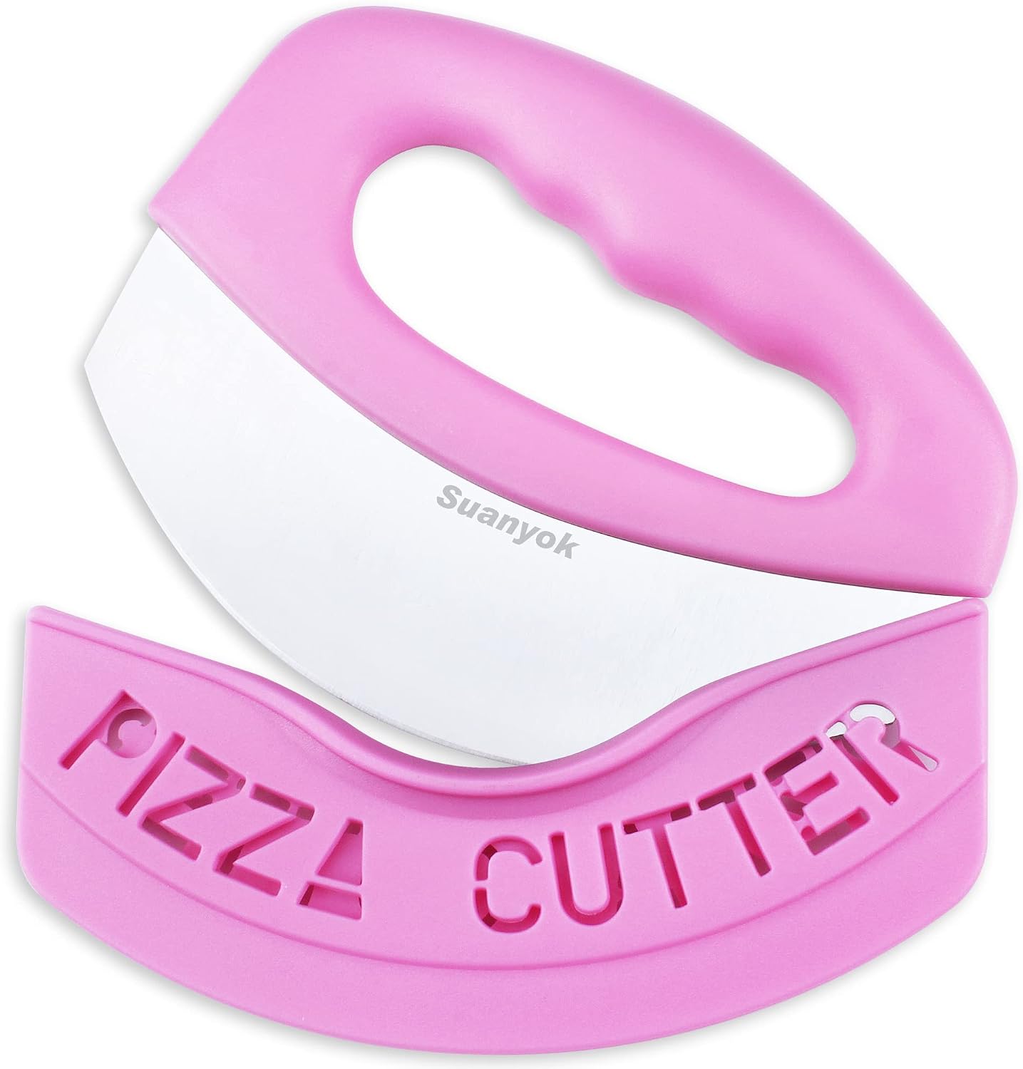 Suanyok Pizza Cutter Stainless Steel Rocker Blade with Cover(Pink) | Dishwasher Safe,Super Sharp,Multi Function Kitchen Tools,Food Chopper