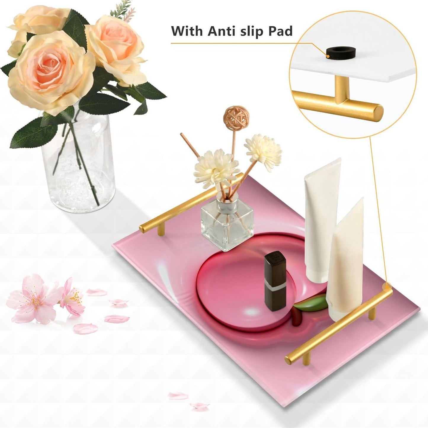 3D Peach Decorative Rectangular Tray with Handles Boards with Handles for Jewelry Perfume for Platters Serving bandeja Rectangular decorativa para cocina