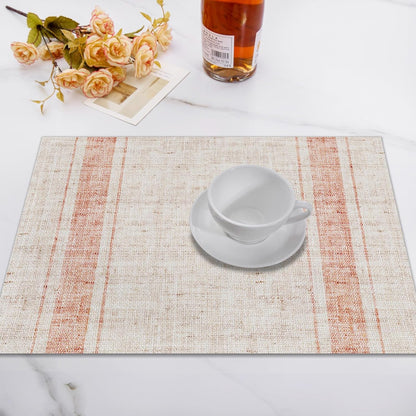 Modern Minimalist Line Decorative Placemats Set of 4 Heat-Resistant Non-Slip Kitchen Table Mats Khaki Woven Rectangle Placemats for Dining Table 18"x12" Washable, Pink Stripe