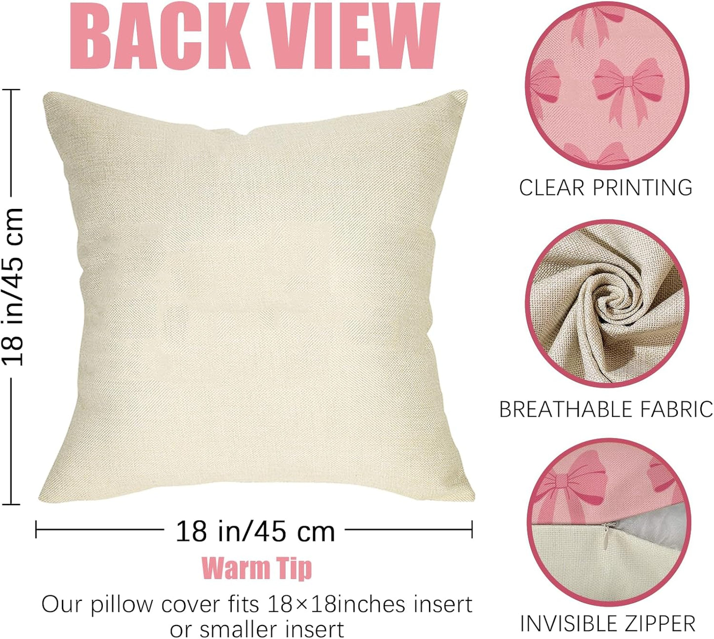 Fahrendom Pink Bow Decorative Throw Pillow Covers 18 x 18 Set of 2, Coquette Ribbon Preppy Porch Patio Outdoor Pillowcase, Aesthetic Girly Bedroom Sofa Couch Cushion Case Home Decor