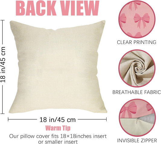 Fahrendom Pink Bow Decorative Throw Pillow Covers 18 x 18 Set of 2, Coquette Ribbon Preppy Porch Patio Outdoor Pillowcase, Aesthetic Girly Bedroom Sofa Couch Cushion Case Home Decor