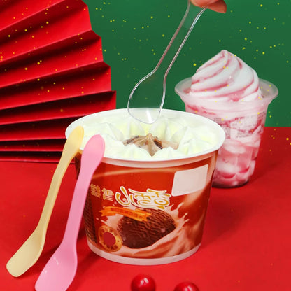 100 Pieces Ice Cream Scoops, Independent Packaging Disposable Cake spoon, Plastic Yogurt pudding spoon, Ice cream spoon (Pink)