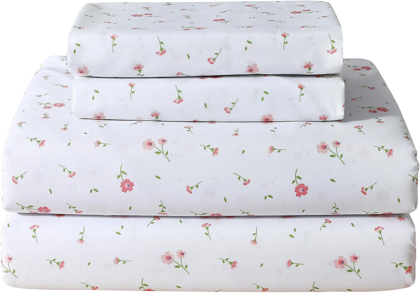 Softan Pink Floral Queen Sheet Set Flower Bed Sheets Queen Size - 4 Piece Microfiber Patterned Fitted Bed Sheets with 15" Deep Pocket, Cozy Cute Pink Flower Sheets and Pillowcase Set
