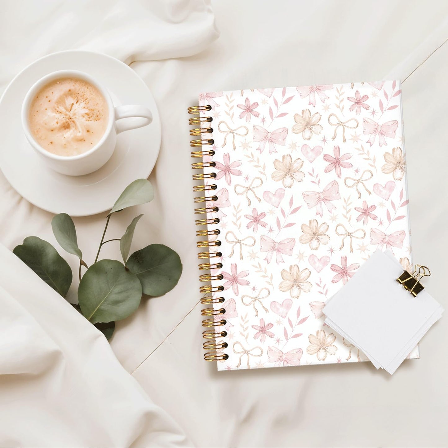 Floral Spiral Notebook for Women Girls, Cute Notebooks for Women Girls, Wedding Gifts Journal,Coquette Pink Bow Floral Journal A5, Pretty Gift for Teen Girls Students
