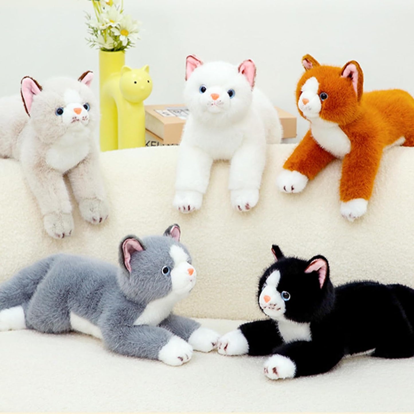 PEACH CAT Cat Stuffed Animal 15" Realistic Kitten Plushies Soft Plush Toys Gifts for Kids White