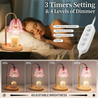 Flower Candle Warmer Lamp with Timer - Dimmable Electric Candle Warming Lamps, Adjustable Wax Melter Wamers Light for Jar Candles, Birthday Gifts for Women, Christmas New Home Decor