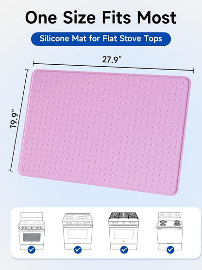 Silicone Stove Top Cover for Electric Stove, Glass Stove Top Protector, Stovetop Cover Mat for Cooktop, Flat Range Cover, Oven Top Protector, Coffee Bar Mat, 28 x 20 in, Pink