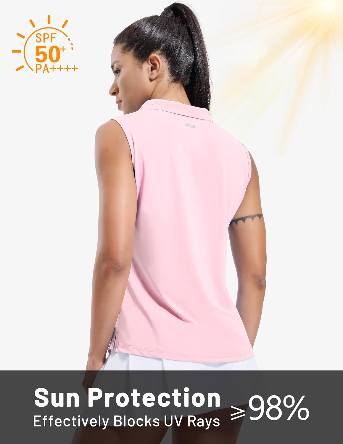 MIER Women's Sleeveless Golf Polo Shirts Dry Fit Collared Tank Tops V Neck Ribbed Athletic Tennis Shirt, Moisture Wicking