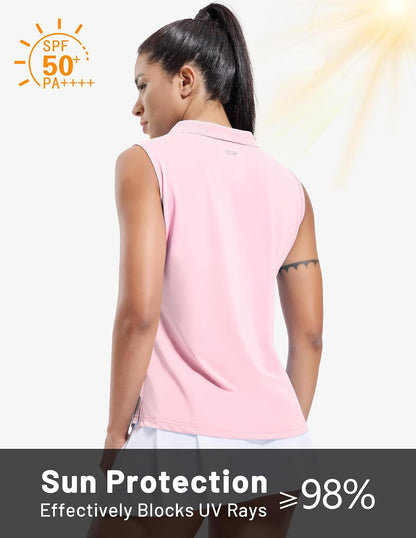 MIER Women's Sleeveless Golf Polo Shirts Dry Fit Collared Tank Tops V Neck Ribbed Athletic Tennis Shirt, Moisture Wicking
