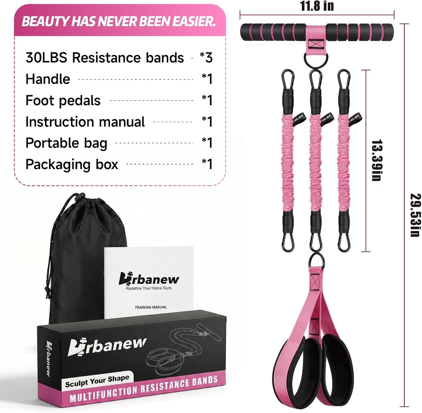 Upgraded Pedal Resistance Band with Handle, Adjustable Exercise Bands for Home Workout, Portable Fitness Equipment for Abs, Arms, Legs & Full Body Training