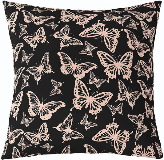 jejeloiu Girls Butterfly Throw Pillow Covers 1 pcs 22"x 22" Kids Light Pink Cushion Case for Sofa Couch Bed Chair Car, Beautiful Butterflies Pattern Decor Pillowcase Room Decor