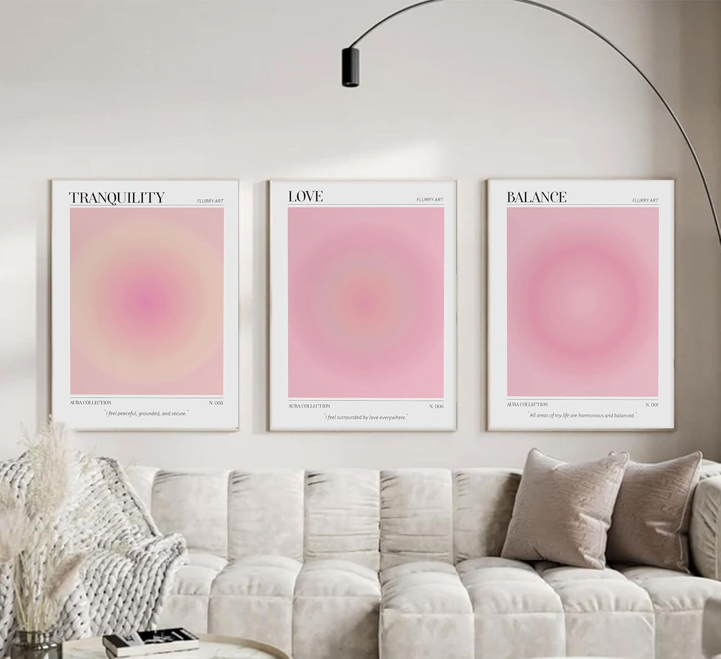 3pcs Pink Aura Collection Gradient Canvas wall art Positive Minimalist Fluppy Art Picture Wall Decor Trendy Aesthetic Poster Print Artwork for Bedroom, Living Room, girls room Home Decoration【UNFRAMED】