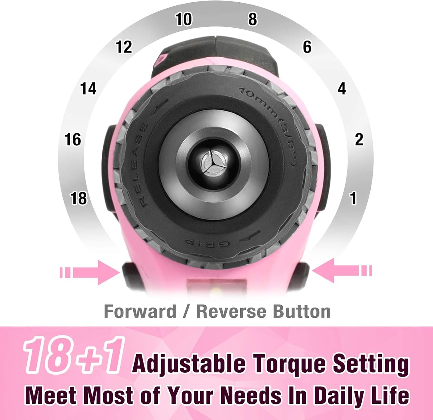 WORKPRO 20V Pink Cordless Drill Driver Set, 3/8” Keyless Chuck, 2.0 Ah Li-ion Battery, 1 Hour Fast Charger and 11-inch Storage Bag Included - Pink Ribbon