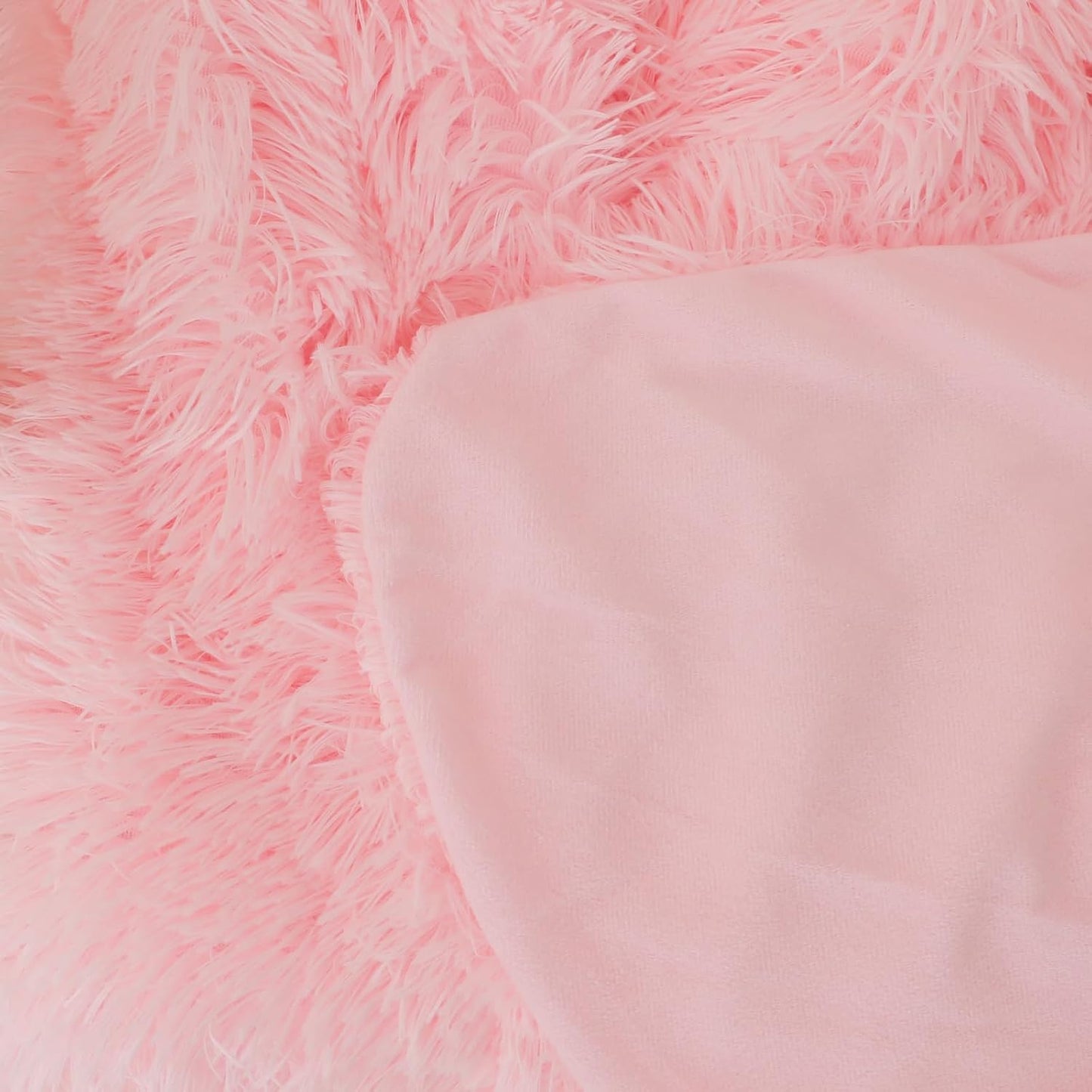 Extra Soft Faux Fur Throw Blanket 50"x60" - Reversible Fluffy Shaggy Double Layer Plush for Couch Sofa Bed, Solid Fuzzy Long Hair Microfiber Comfy Decorative Cozy, Pink