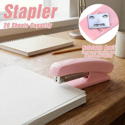 Pink Office Supplies, 12PCS Pink Desk Accessories Set Include Mesh Desk Organizer, Tape Dispenser, Stapler, 1000 Staples, Staple Remover, Pen Holder, Clips Set, Scissors, Sticky Notes for Women