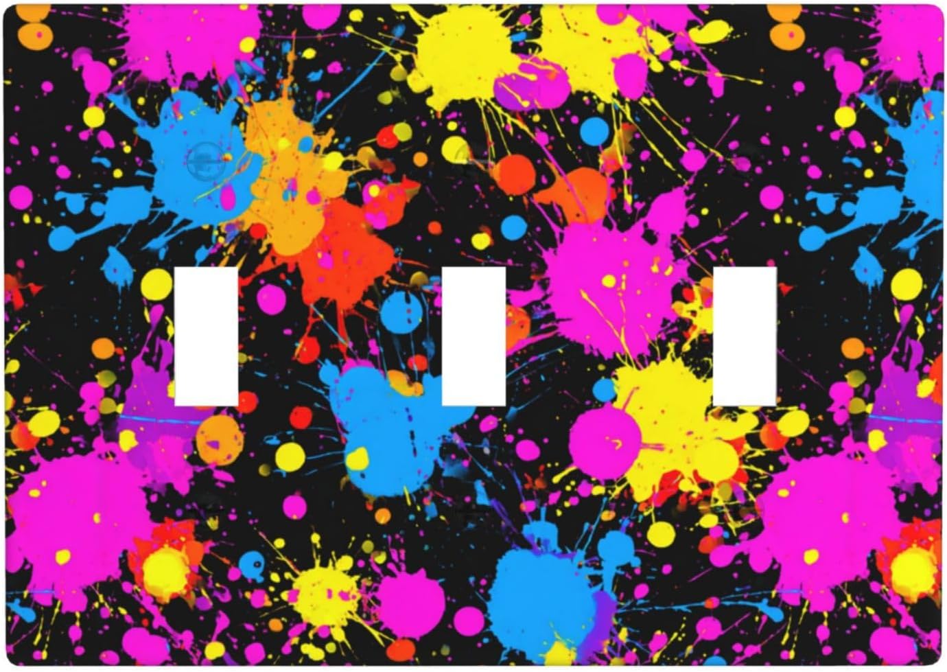Neon Abstract Pink Blue Yellow Paint Splatter Light Switch Covers 3 Gang Triple Toggle Wall Plate Switchplate Electrical Faceplate For Bathroom Kitchen Bedroom Decor