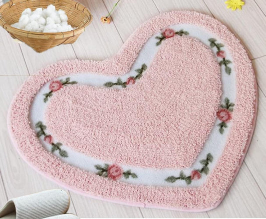 Bathroom Floor Rugs Absorbent Door mat Door Quick-Drying matRug Toilet Non-Slip Carpet mat Heart-Shaped Bathroom Non-Slip Rugs (Pink) (19.78 * 16.78,)