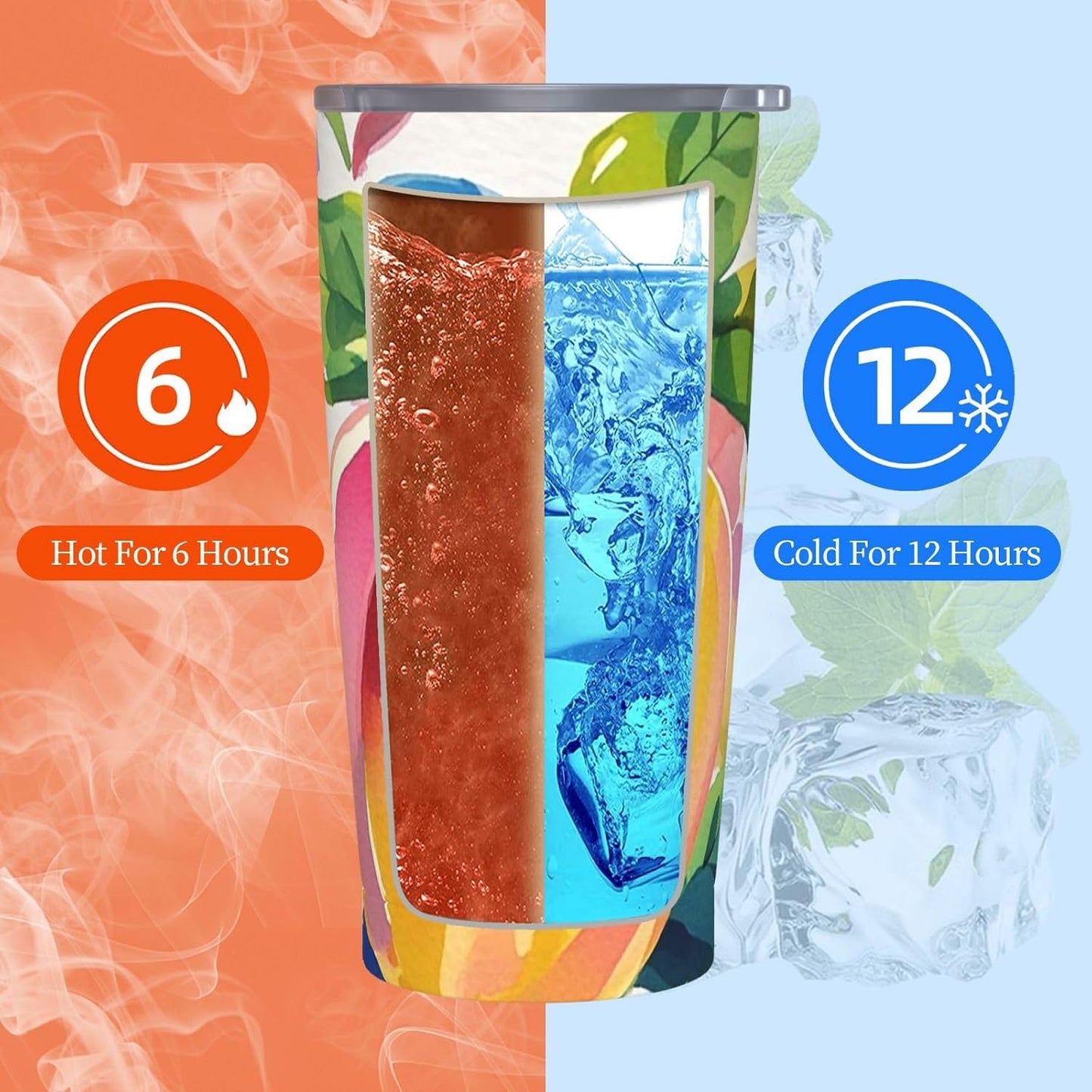 Colorful Peach Watercolor 20oz Tumbler Stainless Steel Insulated Travel Tumblers Leakproof Travel Coffee Mug With Lid And Straw Water Bottle Drink Tumbler Cups Gifts For Women Men Lovers