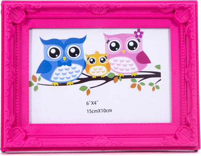 Picture Frame, 6x4 Inches, Ornate Border Design, Wall Mounted and table (Pink)