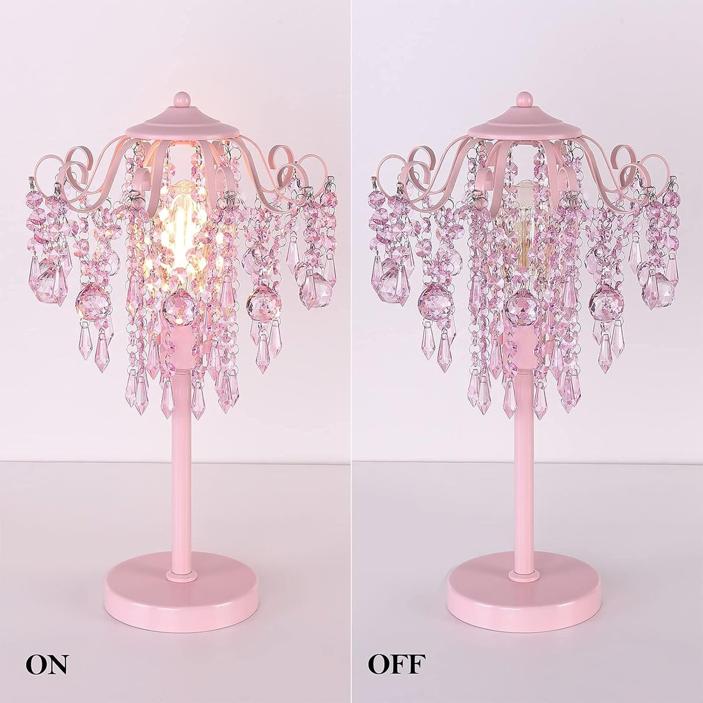 MEIXISUE Small Pink Crystal Bedside Table Lamp End Table Lamp Nightstand Lamp for Bedroom Living Room Office H20.4'' W11.81'' 1-Light E26