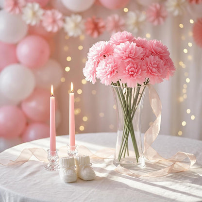 Larksilk 100 Pack Artificial Carnations - Bulk Silk Flowers for Weddings, Mother's Day, Graduations, Easter & Memorial Day - 3.5" Heads, 5" Stems, Real Touch Petals, 18 Colors Available - Pink