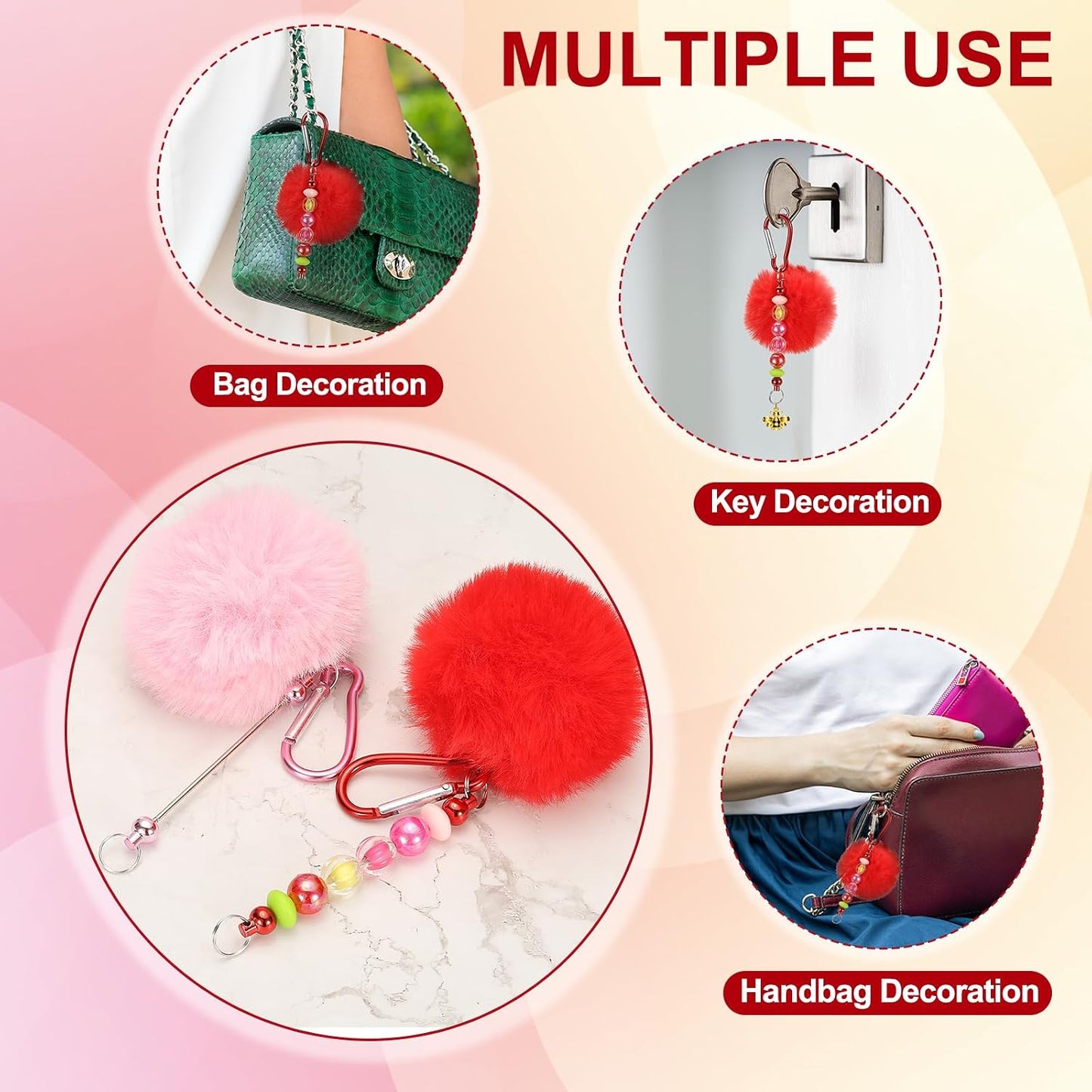 PATIKIL Beadable Keychain Bars, Plush Ball Beaded Keychain Blanks Bulk Making Supplies Kit with Snap Hook for Pendant DIY