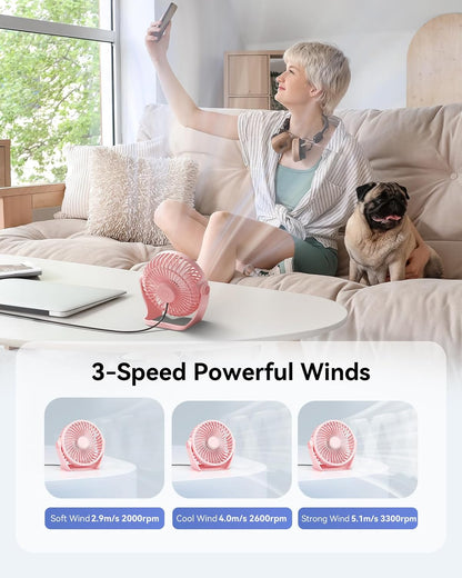 Edvision USB Desk Fan, 5 Inch Small Portable, 3 Speeds Powerful Wind Mini Personal Desktop Fan 360° Rotation Adjustable, Plug In USB Fan Quiet for Table Home Office Travel Car(Pink)