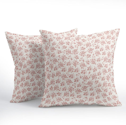 Vintage Floral Pillow Covers 18x18 Inch Pink and Cream Block Print Outdoor Decorative Throw Pillows Set of 2 Rustic Neutral Boho Accent Pillowcases for Couch
