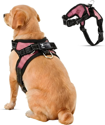 No Pull Reflective Adjustable Dog Harness with Handle- Comfortable Soft All Weather Mesh, Easy On Puppy Harness for Small Medium and Large Dogs (Pink) Small