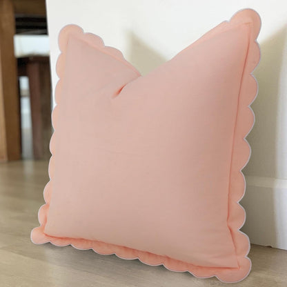 Mrcrypos Peach Pink Scalloped Pillow Covers,Boho Accent Pruffle Throw Pillows 18X18 Set of 2 Pillow Covers Decorative Pink Throw Pillows for Home Living Room Sofa Couch Bed Décor