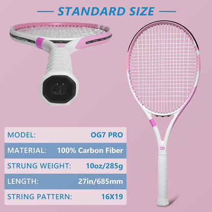 OGEENIER 27 Inch Tennis Racket, Strung, Carbon Fiber Recreational Racquet | Full Carbon, Grip 4 1/4", Head-light-balance, 100 SQ. IN., Lightweight at 10.5oz, Arm-friendly, High-elasticity String